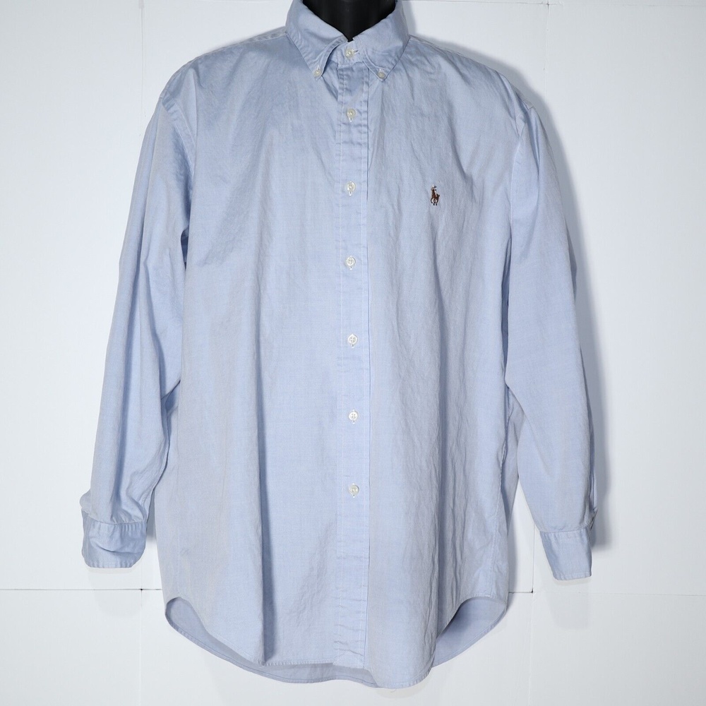 Ralph Lauren Yarmouth Mens Size L 16 1/2-33 Button Down Blue Long Sleeve Shirt